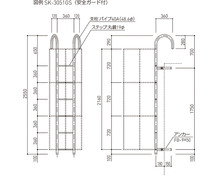 超ポイントアップ祭 神栄ホームクリエイト 塔屋タラップ 本体 安全ガード付 SK-832-2G