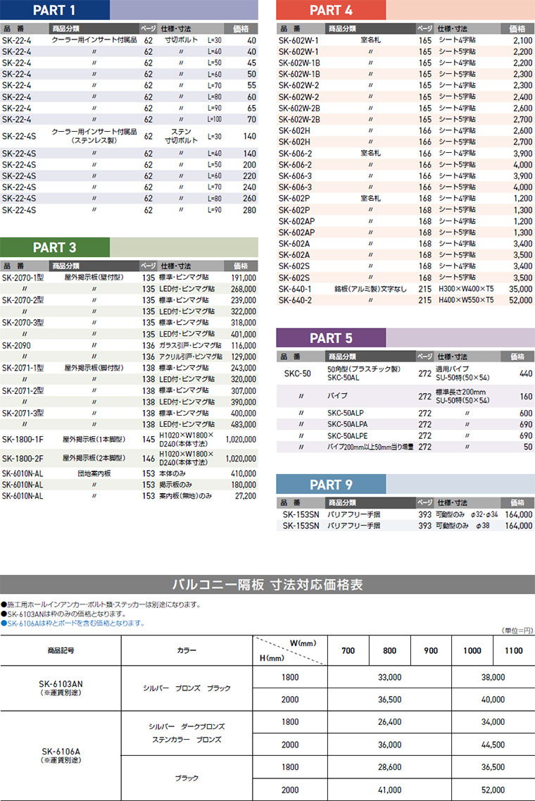 補足価格表