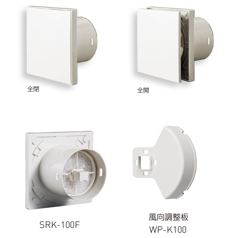 プッシュ式レジスター（フィルター付）SRK-100F/-150F,FR-K100/-K150,WP-K100/-K150 | 神栄ホームクリエイト ｜物干金物、タラップ、室名札、郵便受箱、ドアハンドル等の建築金物メーカー